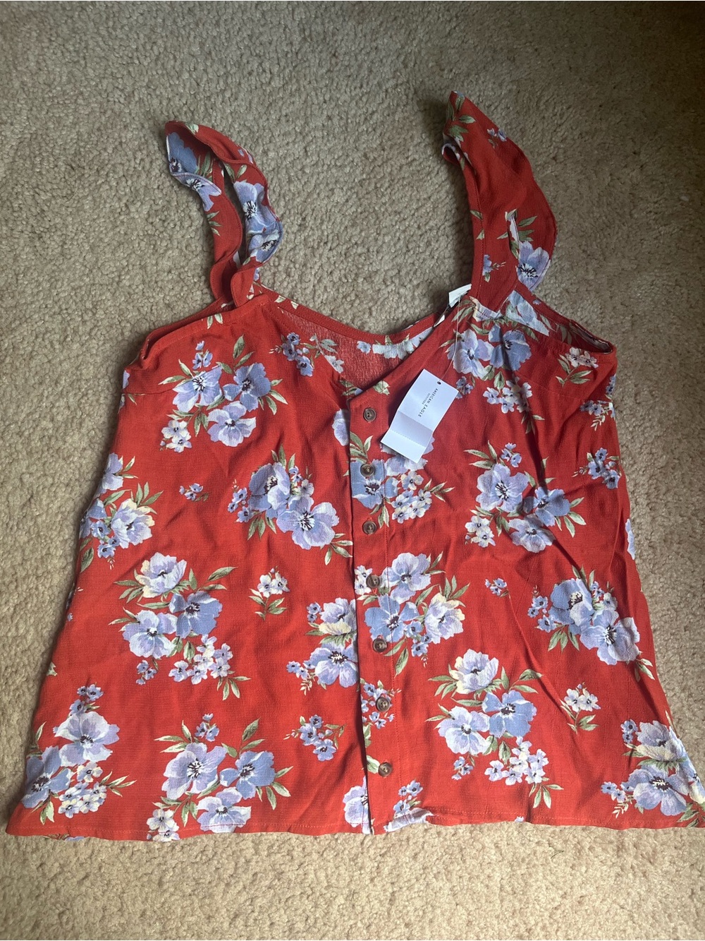 American Eagle Outfitters Red Floral Button-Front Camisole
